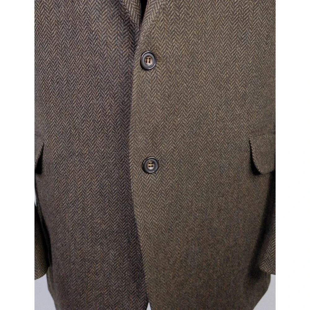 Tailorbyrd Fabric By MOON Herringbone Olive Green Blazer 48L Two Button Jacket